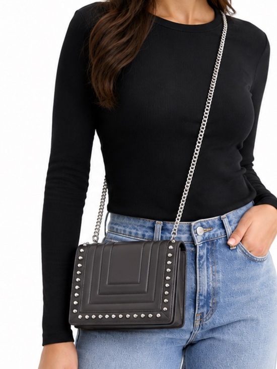 Luana Handbags - NEW - LUANA Italy “Devon Mini Crossbody” Grey Silver Studded Chain Leather Purse